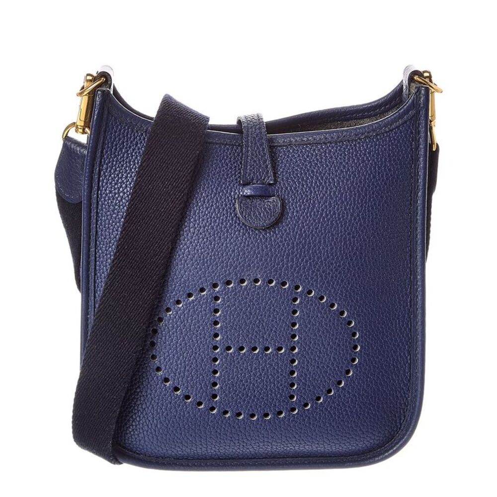 Hermès Blue Clemence Leather Evelyne Tpm Golden Shoulder Bag (Authentic